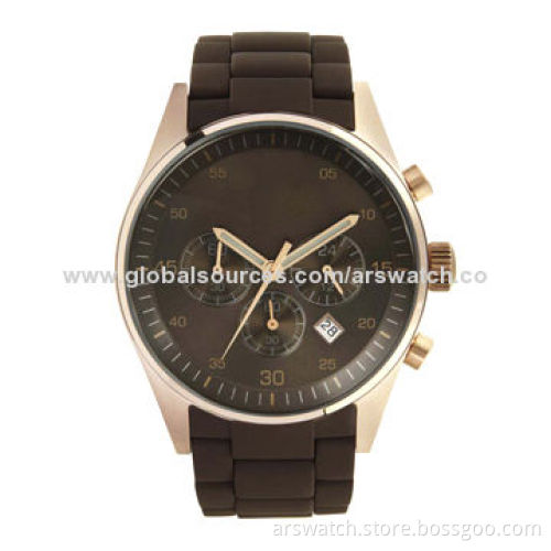 Silicone Watch for Adult/Sports Design/Three Working Eyes/Water-resistant/Japan Multifunction Movt